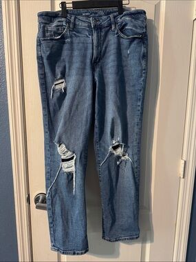 Old Navy Women's Blue Distressed Straight-Leg Jeans